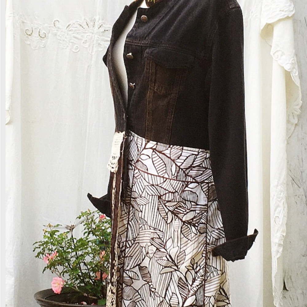 Bohemian Patchwork Long Denim Jacket - image 6